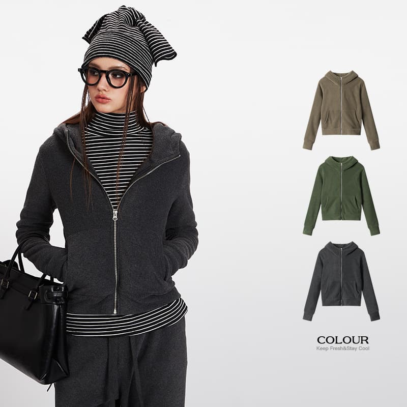 HeyHenry Fall/Winter Fleece Hooded Long-Sleeve Sweatshirt for Women - Warm, Slim-Fit Inner Layer, Regular Shoulder Cardigan Jacket