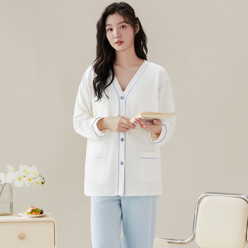 Autumn Double-Sided Pure Cotton Maternity Set, Spring/Autumn Cardigan Nursing Sleepwear, Postpartum Breastfeeding Clothes
