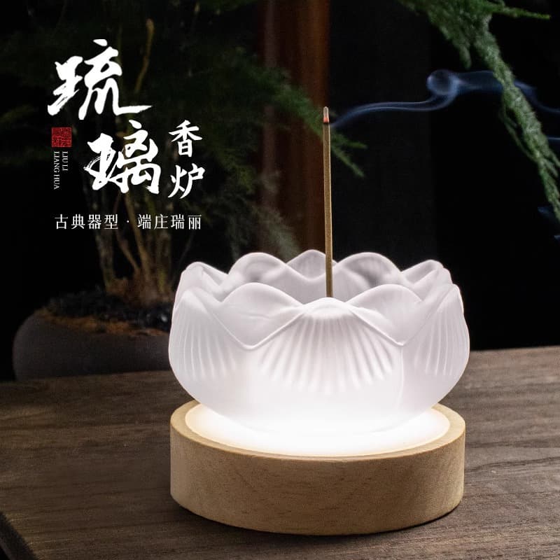 Creative crystal glazed lotus incense insert, home indoor incense holder, agarwood incense burner, tea ceremony Zen decoration