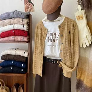 Women's Knit Cardigan Long Sleeve Horse Logo Elegant Casual Comfortable Minimalist High-End Factory Wholesale