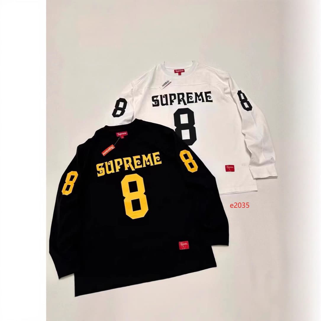 Classic digital supreme round neck long-sleeved American trendy football jersey printed ribbed high street men's and women's tops T-shirt