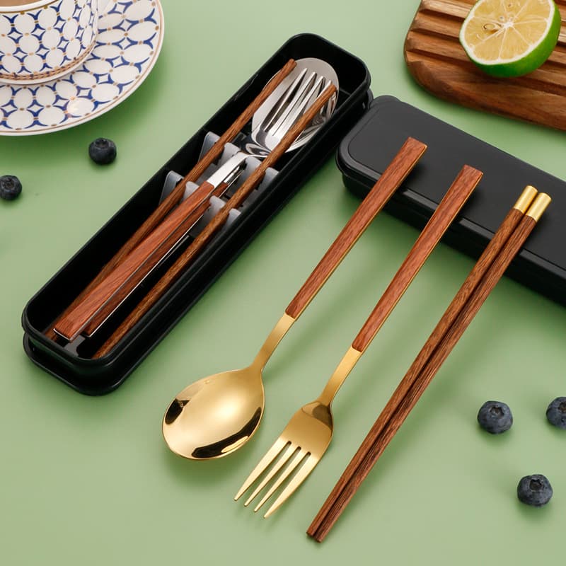 Portable Stainless Steel Cutlery Set Suitable For Students Includes Fork Spoon Chopsticks Three-piece Set Gift Box