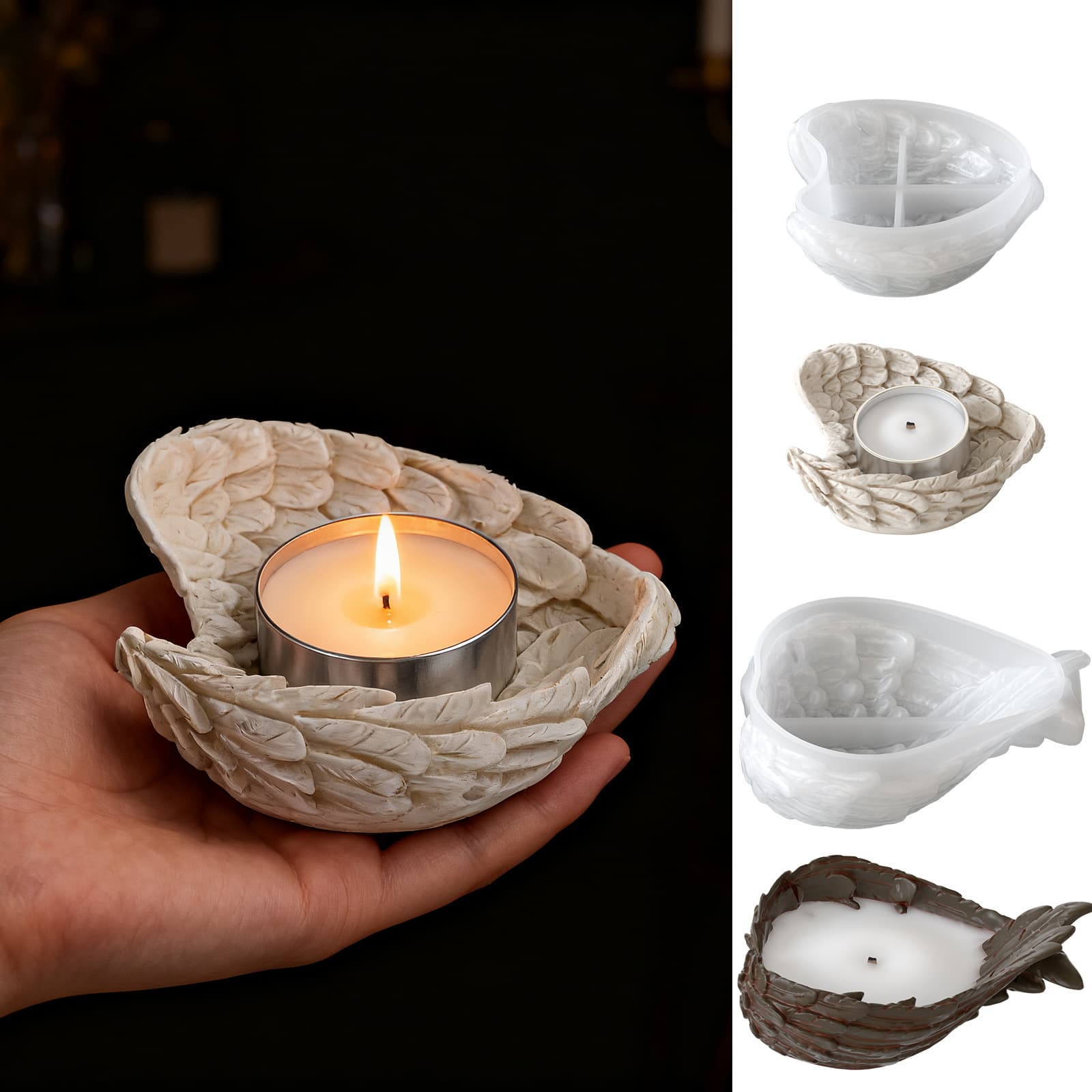Creative size wings plaster candle cup silicone mold diy aromatherapy resin angel feather decorative ornaments