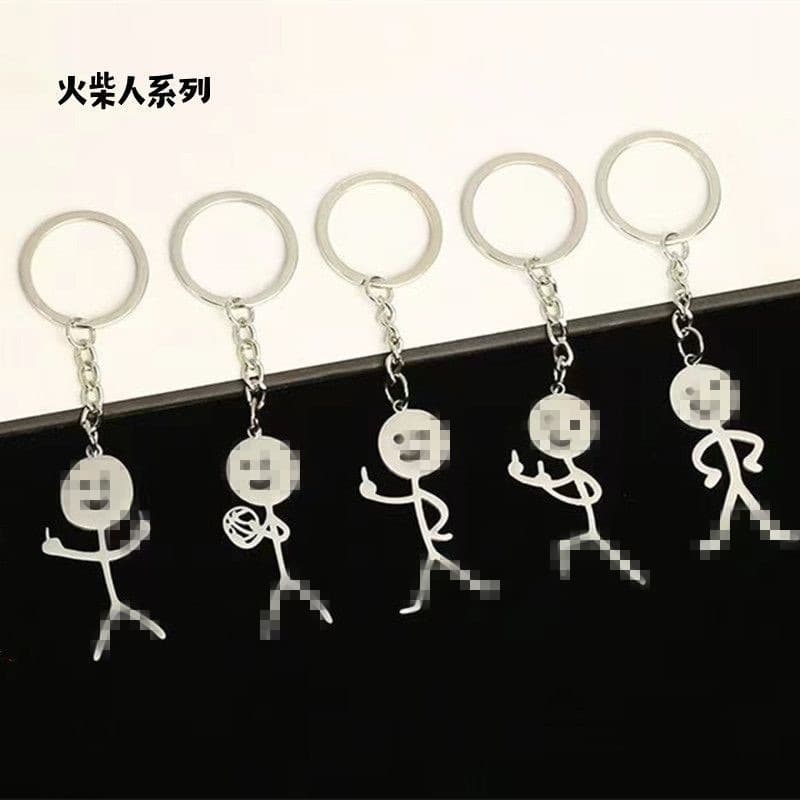 Amazon New Funny Doodle Stainless Steel Stick Figure Keychain Pendant Funny Doodle Keychain Charm