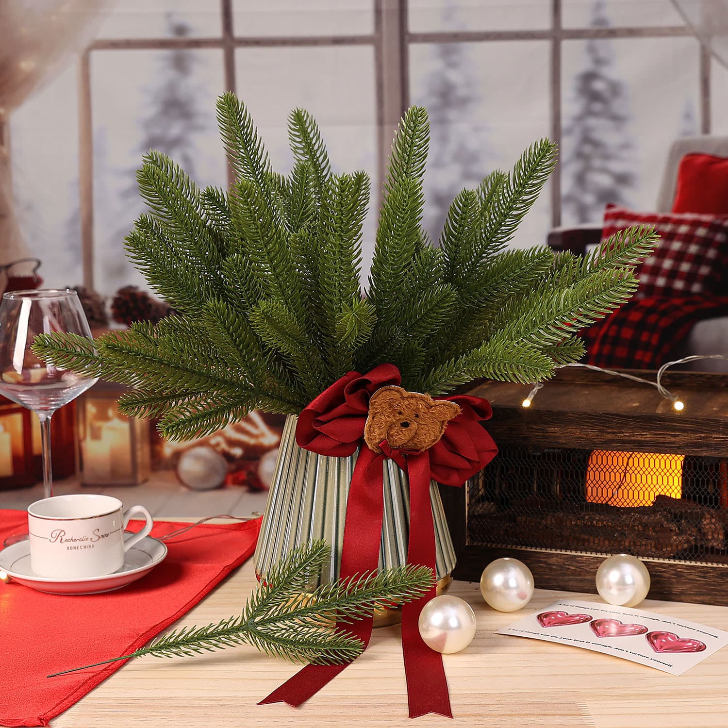 Amazon cross-border artificial plant Christmas tree accessories 3D three-pronged pine branches Christmas holiday decorations artificial green plants