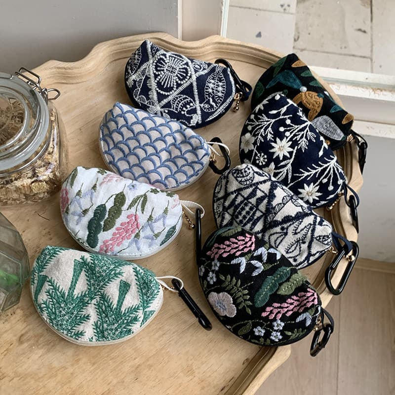 Heavy Embroidery Earphone Case Storage Pouch for AirPods Pro 2, Protective Bag, Keychain Pouch, Coin Purse