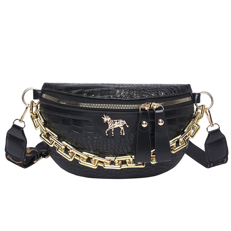Women's Chest Bag 2026 Cross-Border New Trend Fashion Crocodile Texture Shoulder Bag Chain Waist Bag Wide Strap Crossbody Saddle Bag