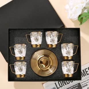 Electroplated Ceramic Cup European Cross-Border Coffee Cup and Saucer Set Middle East Tea Set Business Gift Cup and Saucer 90cc