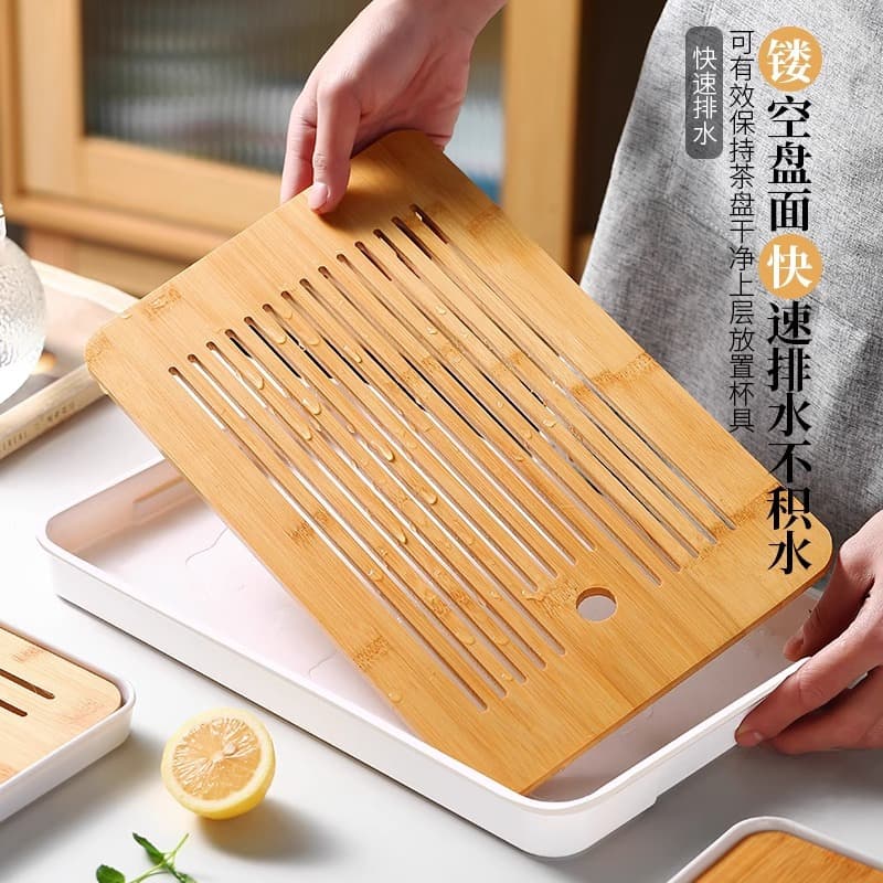 2026 New Style Tea Set Tea Tray Tea Saucer Small Home Use Dry Brewing Station Kung Fu Wood Bamboo Tea Tray Drip Tray Rectangular