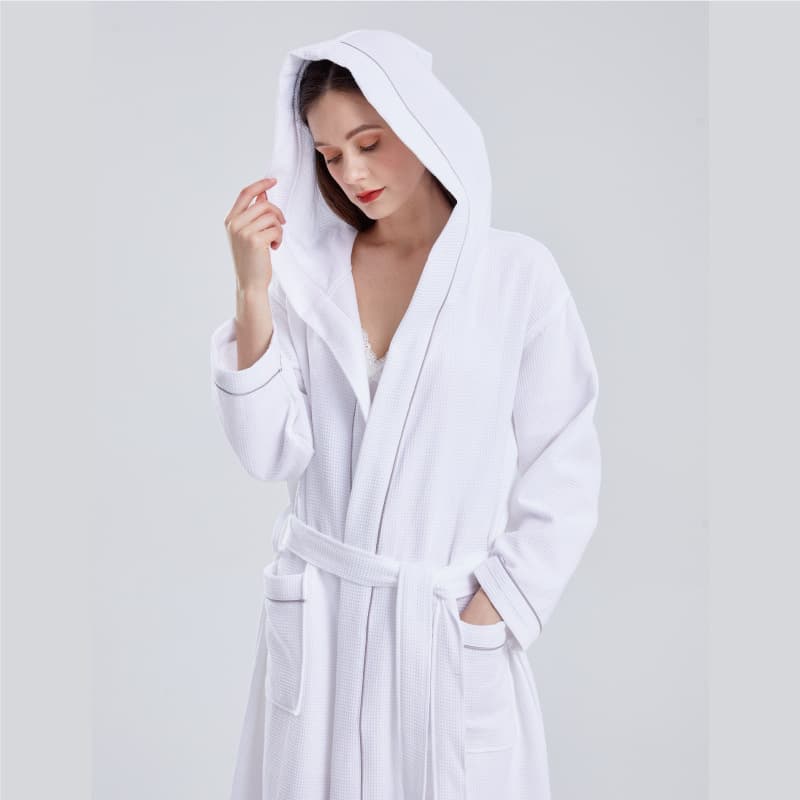 Hotel Bathrobe Pure Cotton Waffle Quick-Dry Absorbent Hooded Long Bathrobe Soft Unisex Summer Thin Bathrobe Wholesale