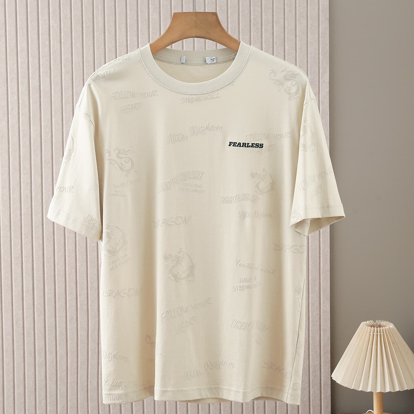 100 pure cotton off-shoulder short-sleeved T-shirt for men, summer breathable and skin-friendly letter embroidered round neck T-shirt 2W338