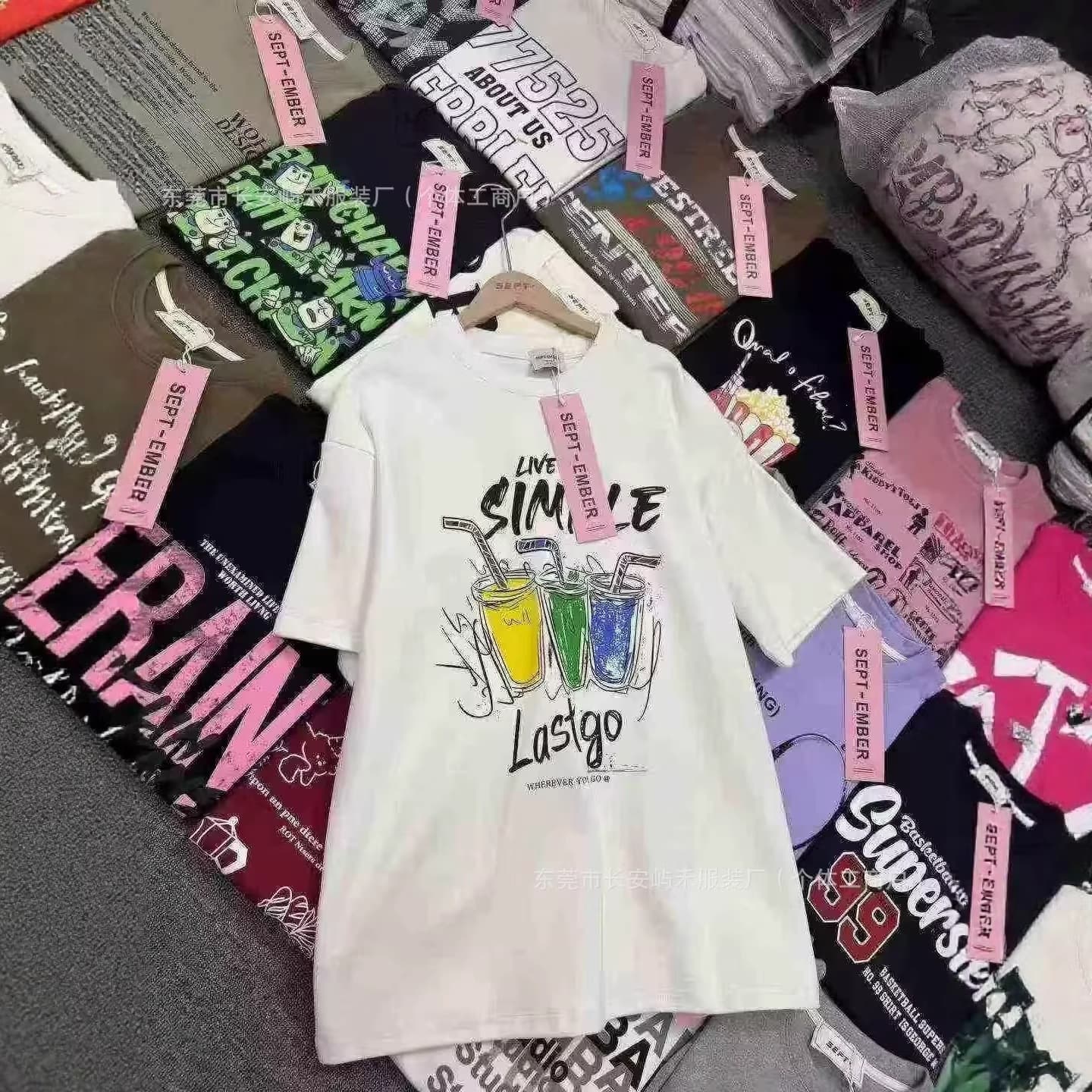 Assorted Heavyweight T-Shirts for Women, Pure Cotton, Summer Wholesale, Street Vendor Trendy Brand Short-Sleeve American Style Unisex Cross-Border Supply