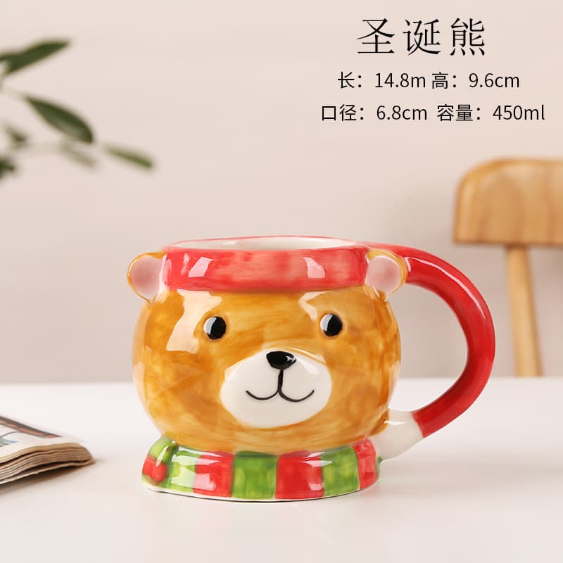 Cute Cartoon Christmas Ceramic Mug with Lid Large Capacity Santa Snowman Bear Christmas Tree Mug
