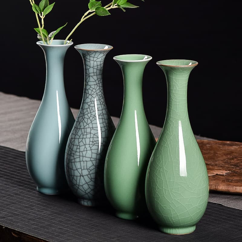 Celadon Vase Guanyin Bottle Flower Arrangement Home Decoration Creative Hydroponic Dried Flower Zen Ceramic Jade Pure Bottle Ornament