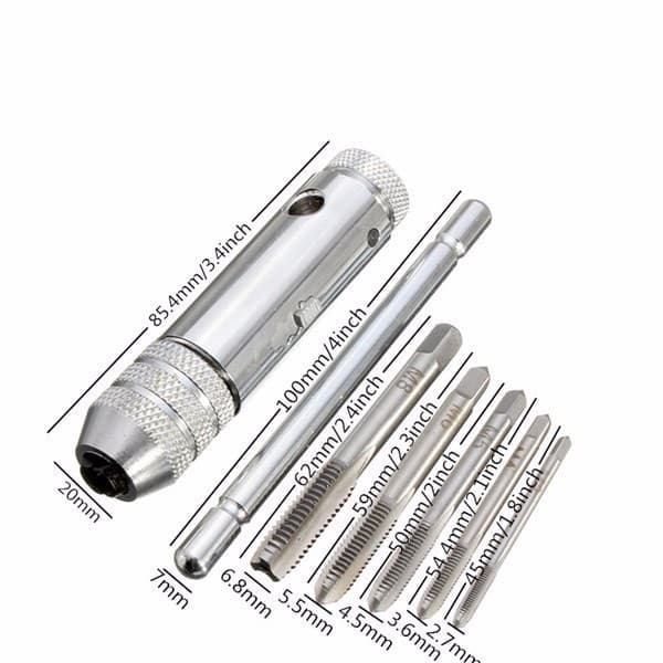 T-type ratchet tap wrench with 5PC tap set options M3-8/M5-12