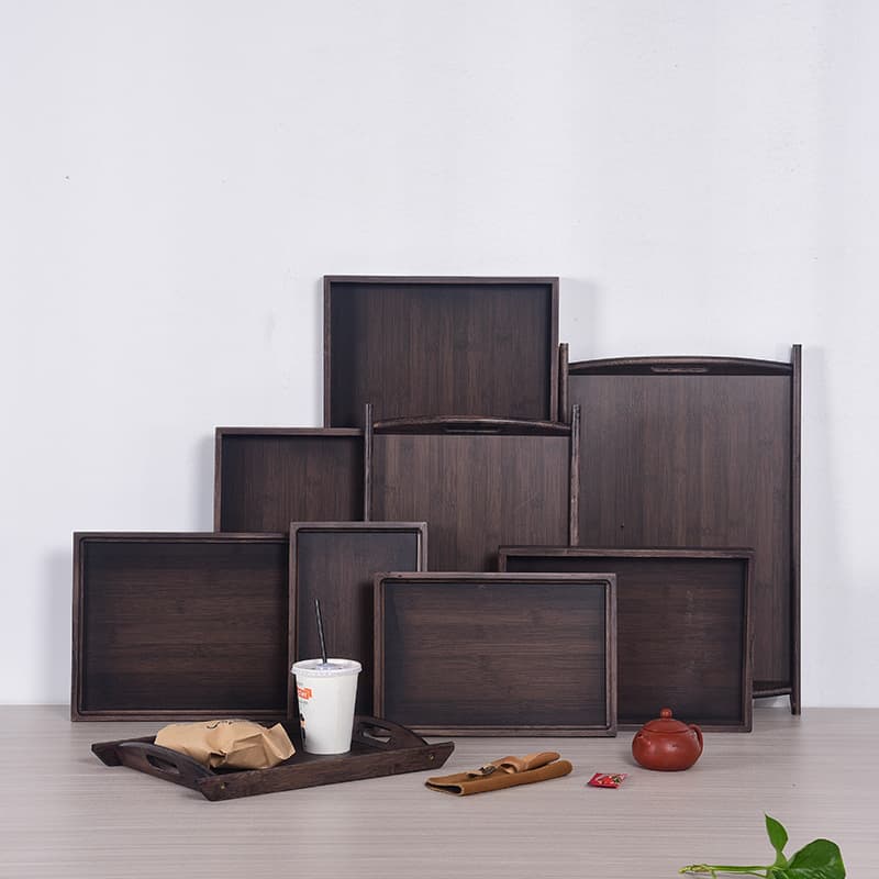 Walnut Color Bamboo Tray Hotel Serving Plate Dark Tea Tray Dining Plate Fast Food Tray Household Wooden Tray