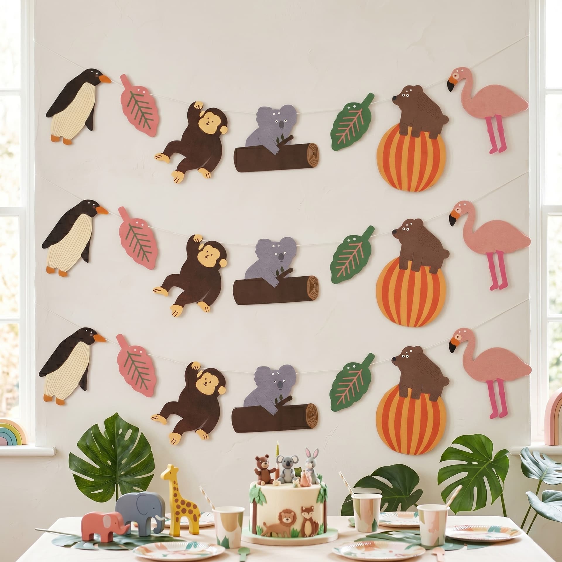 Cartoon animal pull flag penguin koala flamingo party banner children birthday kindergarten classroom decoration