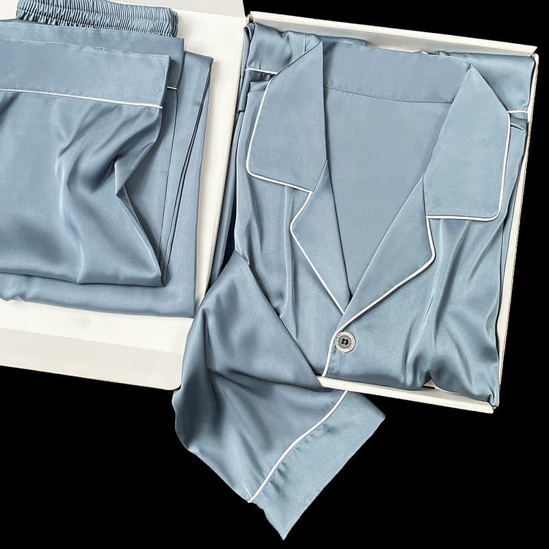 New Men's Pajamas Spring/Autumn Long/Short Sleeve Pants Ice Silk Loungewear Summer High-End Silk-Like Set