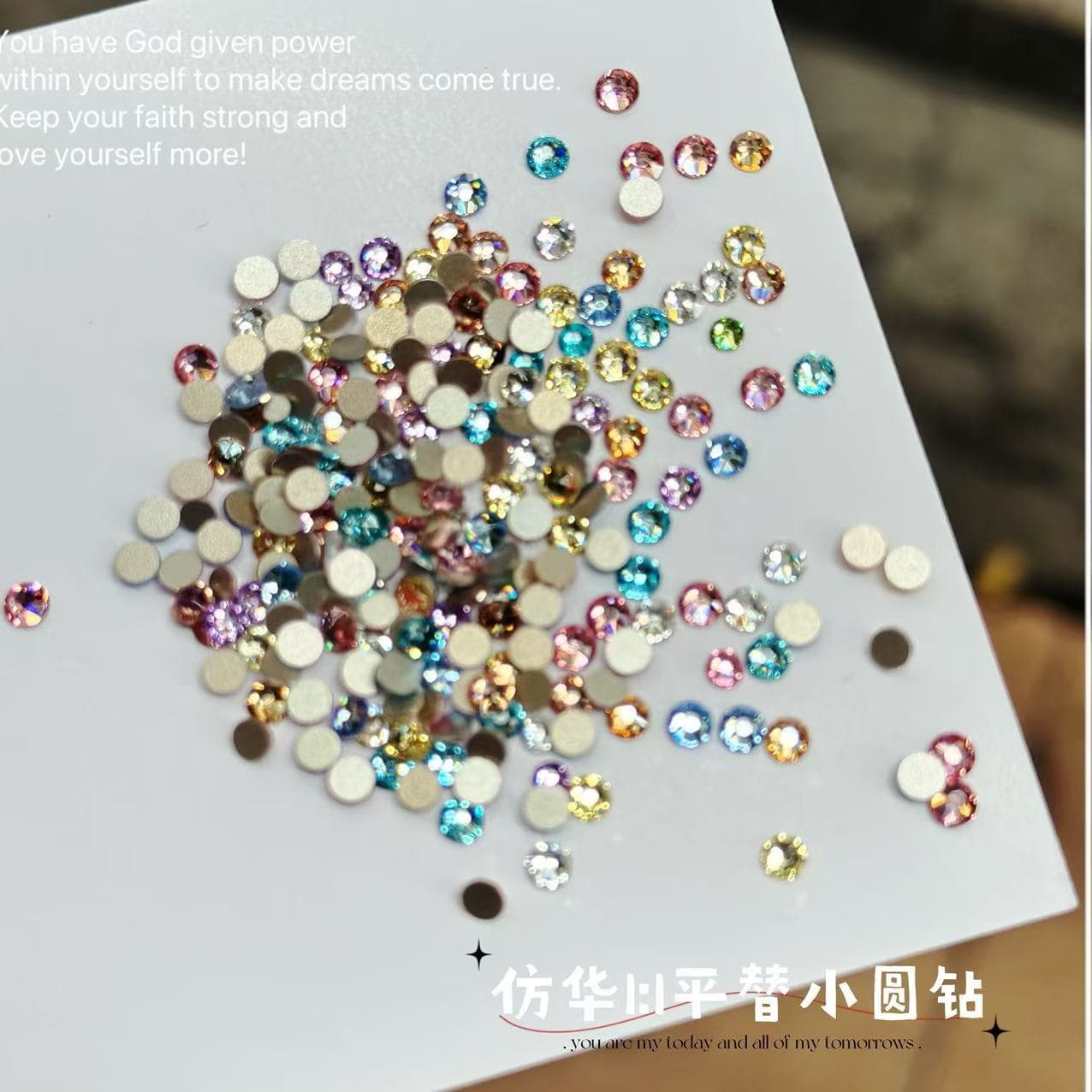 Baoshi Osha Crystal Imitation K9 Super Flash Flat Bottom Color Round Nail Art Diamond Mixed Nail Sticker Diamond Jewelry