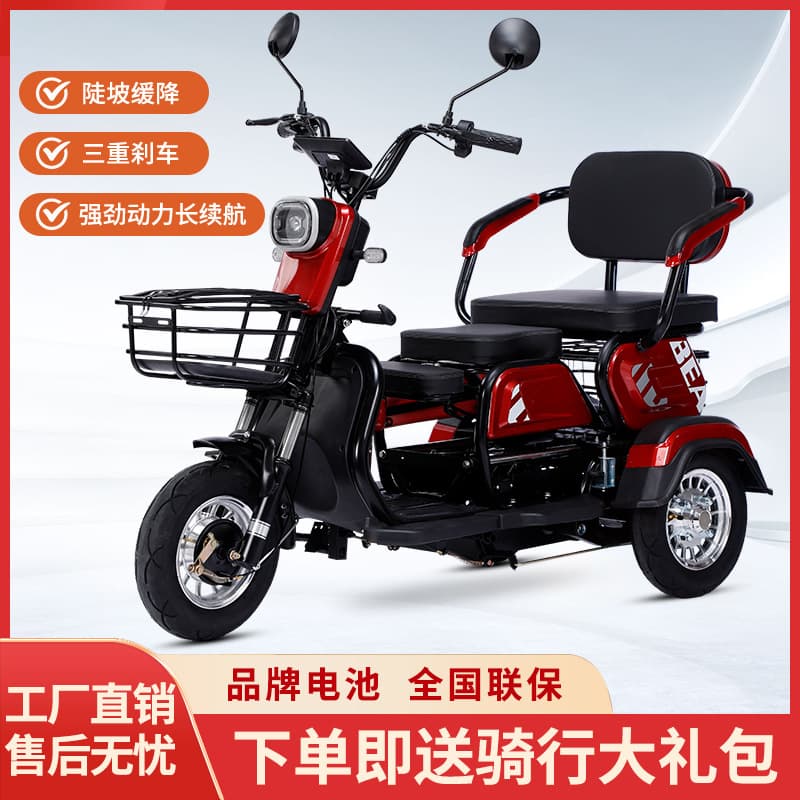 Electric Tricycle for Adults, Women's Battery-Powered Commuter Car for Picking Up Children, Electric Three-Wheeler with Sidecar