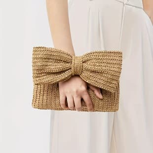 Cross-border New Ins Style European American Trend Hot Selling Women Bow Straw Woven Handbag Clutch Bag