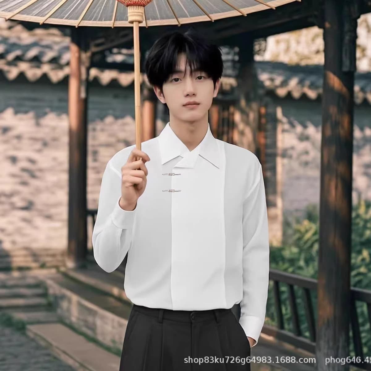 Jinzao New Chinese-style National Style Shirt, Simple and Handsome Casual Shirt, Airplane Button, Streamlined Design, Wedding Engagement, Versatile