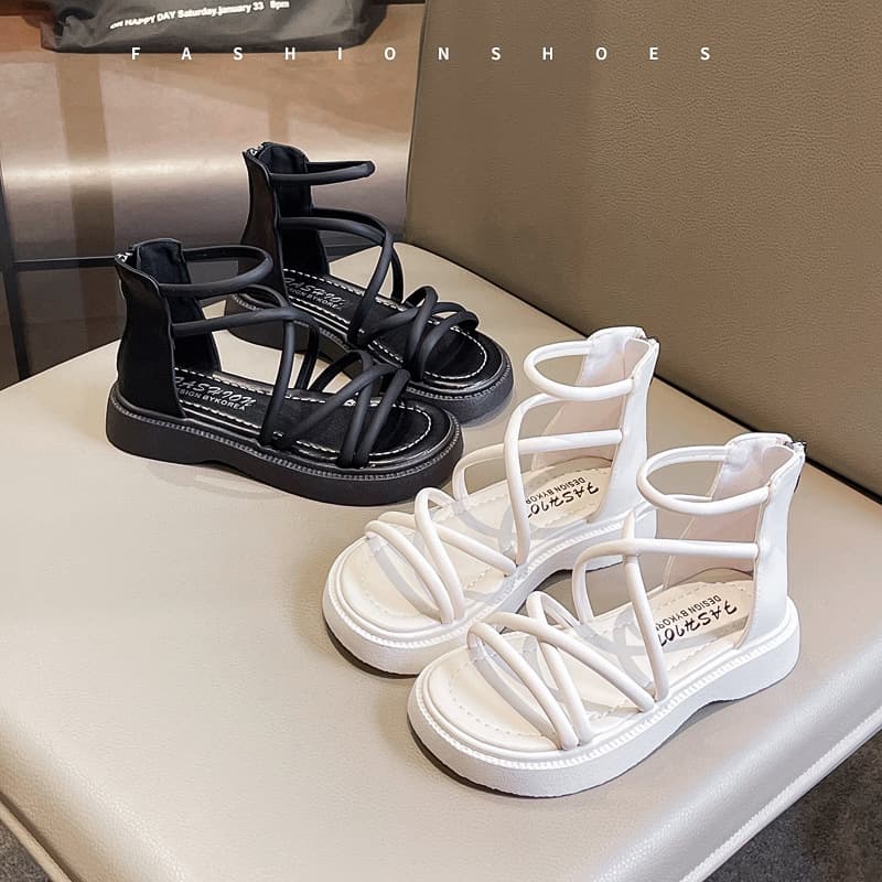 2025 Summer New Girls Roman Sandals Fashionable Little Girl Princess Shoes Mid-Older Kids Open-Toe Beach Shoes Trendy