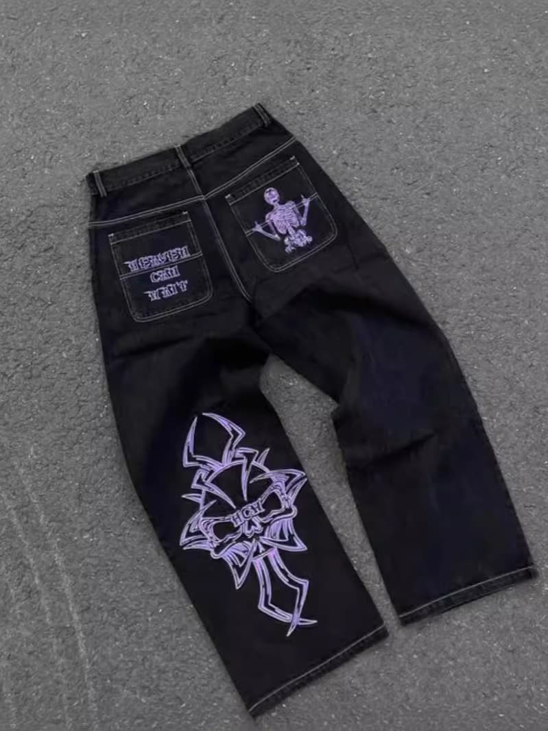 European and American trendy brand retro street hip-hop embroidered straight-leg jeans for men, fashionable casual versatile jeans wholesale