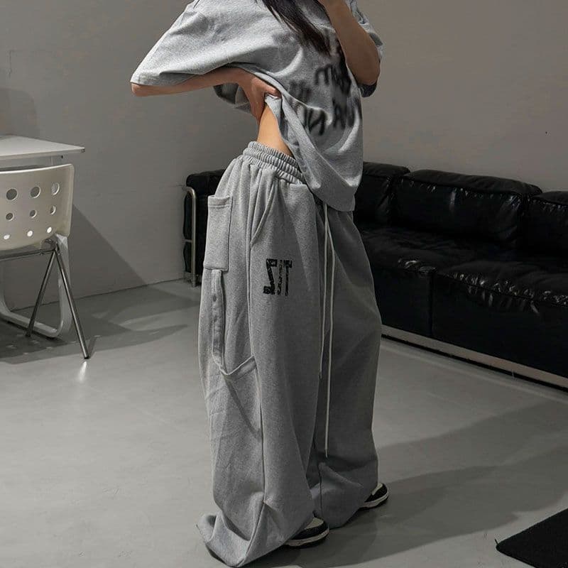 [Breaking News] Internet-famous Instagram American-style spring-autumn loose drape side strap printed jazz casual sweatpants for women