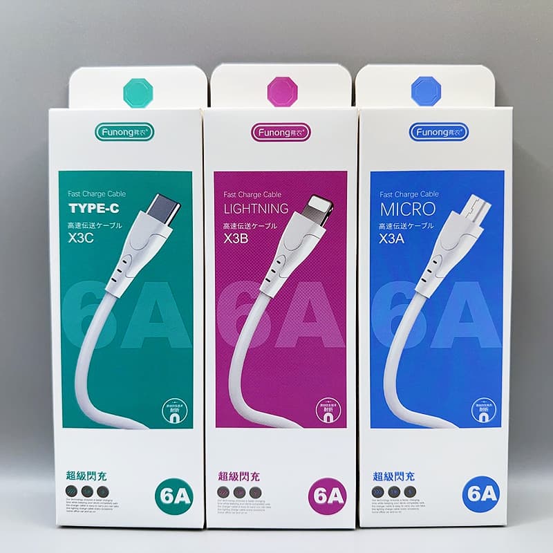 6A fully compatible flash charging data cable super fast charging suitable for iPhone Android Type-C mobile phone charging cable wholesale