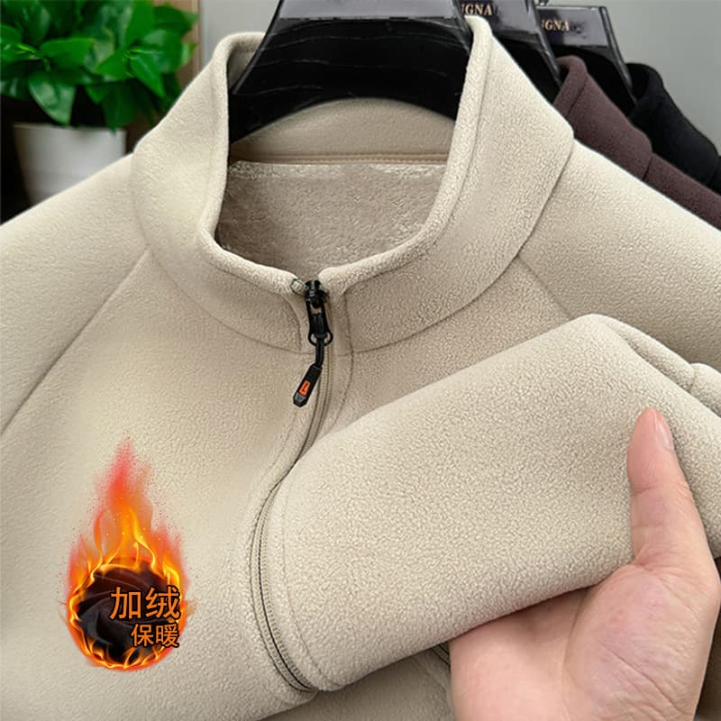 2025 Winter New Men's Zipper Fleece-lined Thick Stand Collar Cardigan Sweatshirt Double-sided Fleece Warm Men's Outerwear