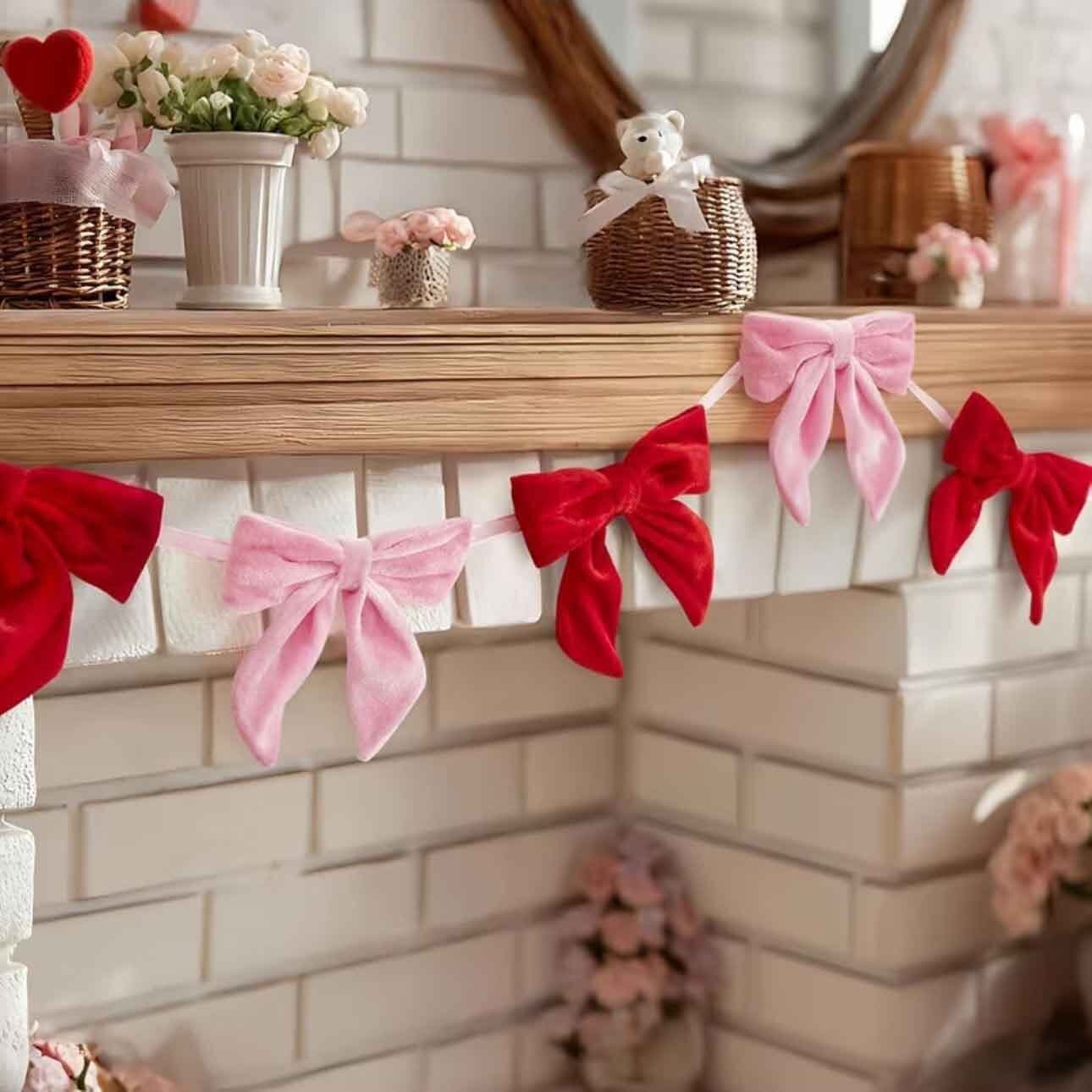 Cross-Border New Products Valentine's Day Small Gifts Fabric Home Decoration Hanging Ornaments Ribbon Bow Garland Valentine's Day Decoration