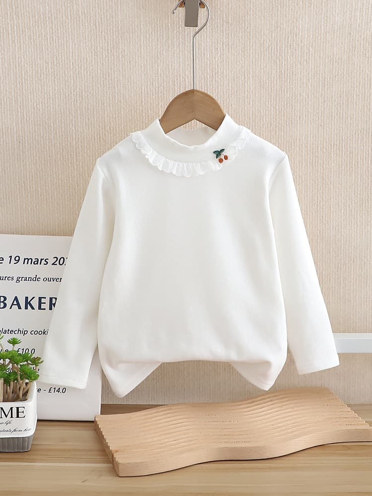 Girls' Thick Base Layer T-Shirt 2025 Autumn New Arrival Long-Sleeve Top White Stylish Kids' Innerwear for Toddlers