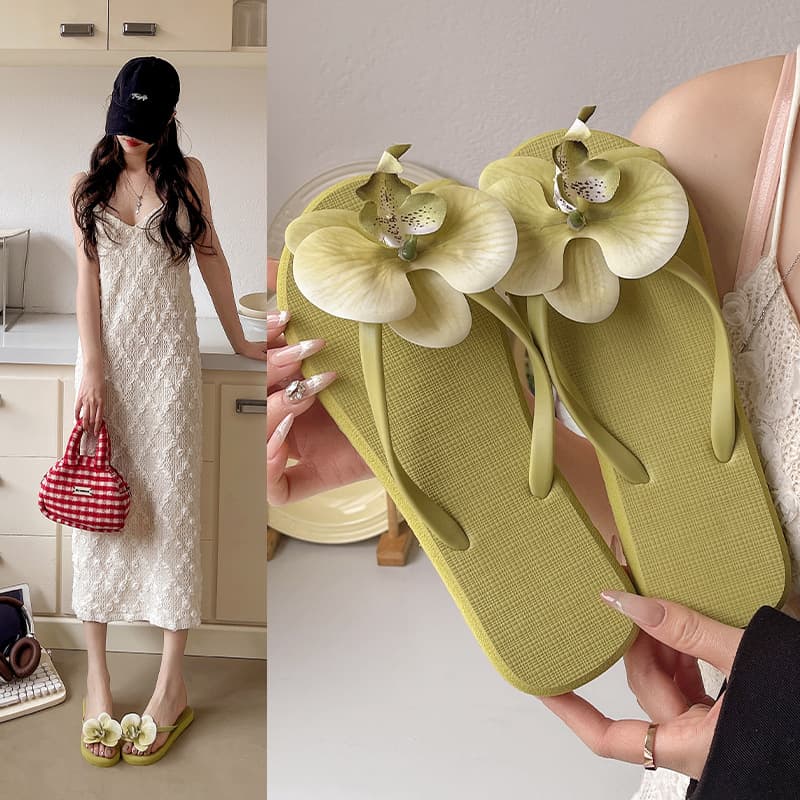 Orchid Decoration Fresh Flip Flops Beach Sandals Korean Style Fashion Flip Flops for Women Summer Toe Separator Sandals