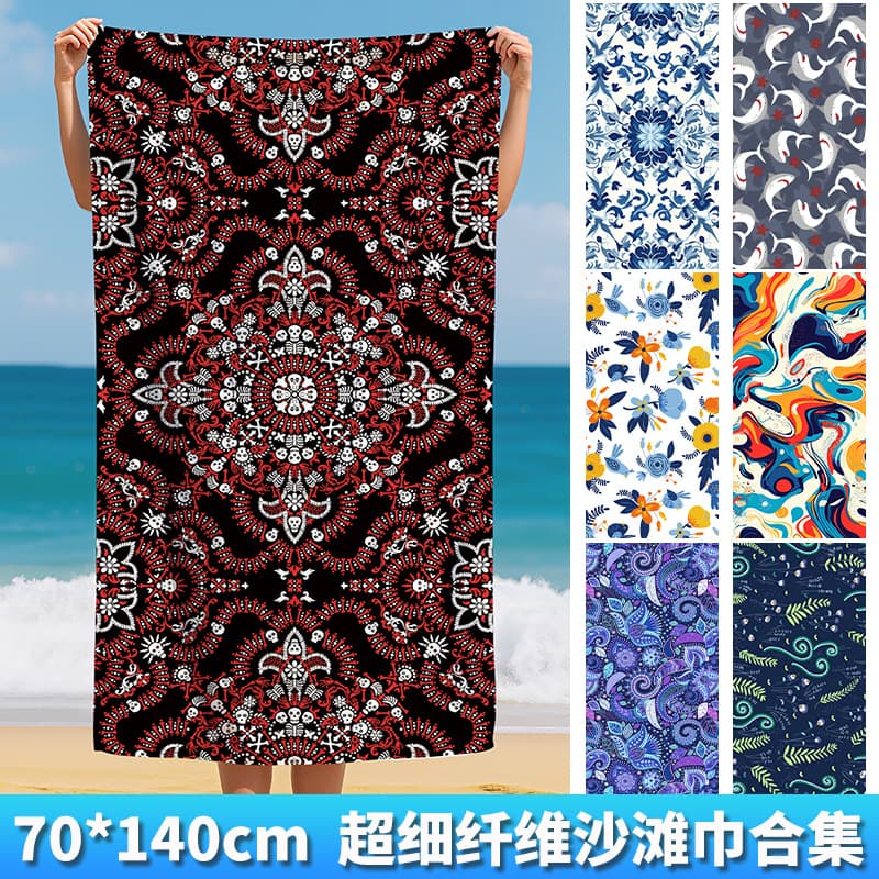 Cross-border Microfiber Beach Towel Printed Sand Towel Quick-Dry Absorbent Bath Towel for Beach Swimming Sports
