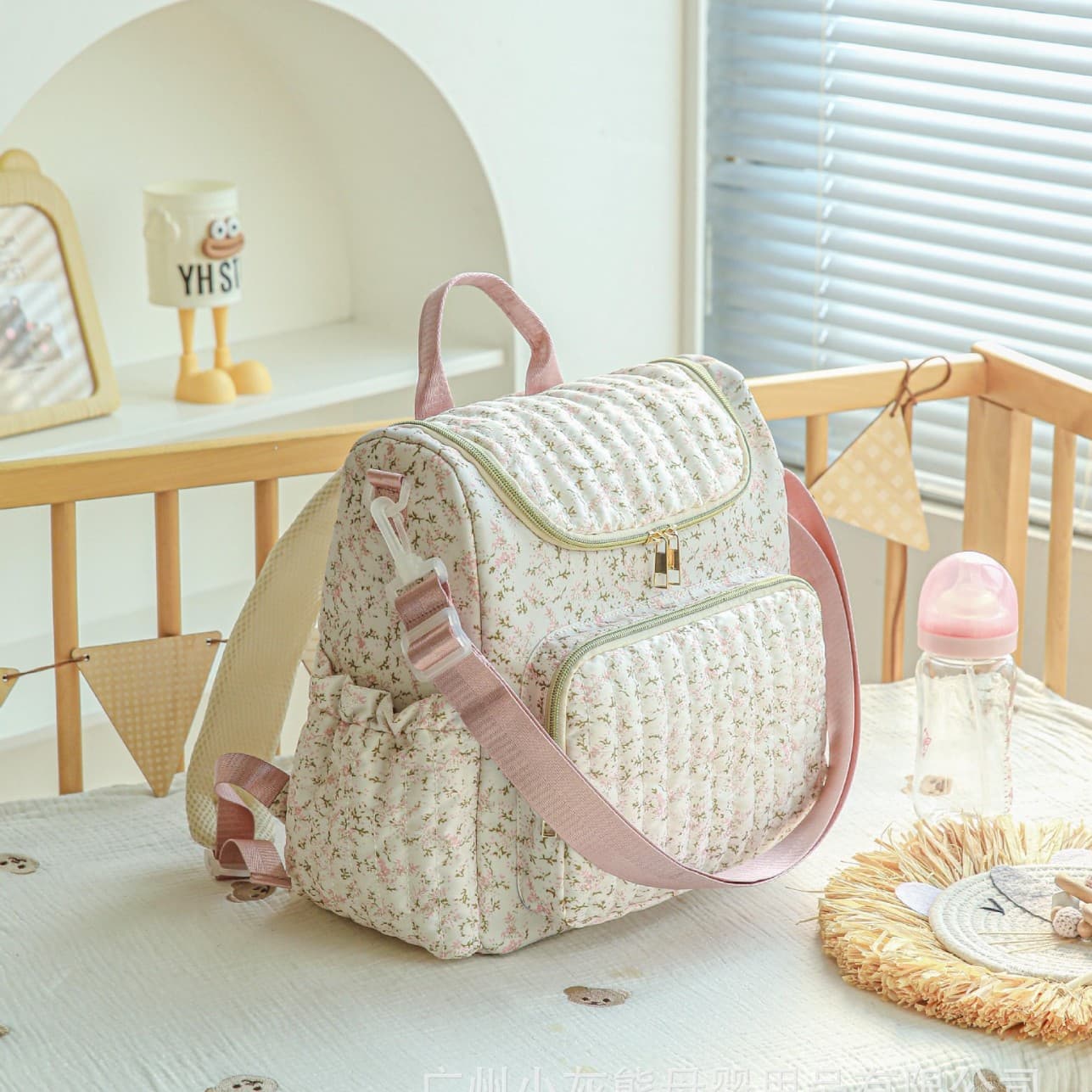 New Cross-Border Mommy Bag Handbag Storage Bag Large Capacity Portable Organizer Premium Cute Floral Quilted