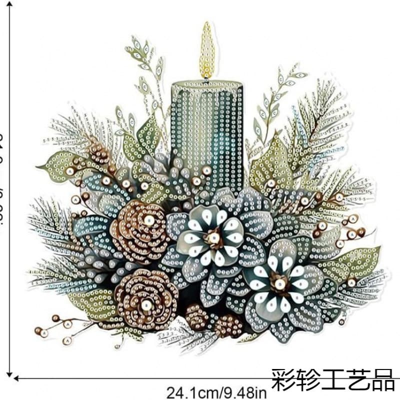 New Cross-Craft Diamond Painting Acrylic Single-Sided Crystal Rhinestone Door Sign Green Flower Candle Style Factory Direct