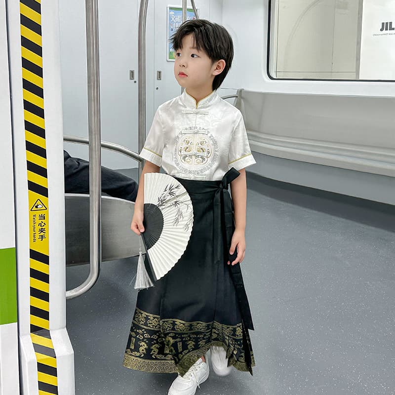 Children's Tang Costume Set Summer Performance Outfit Soft Polyester Fabric Korean Style Boys Hanfu Ensemble Traditional Chinese Clothing