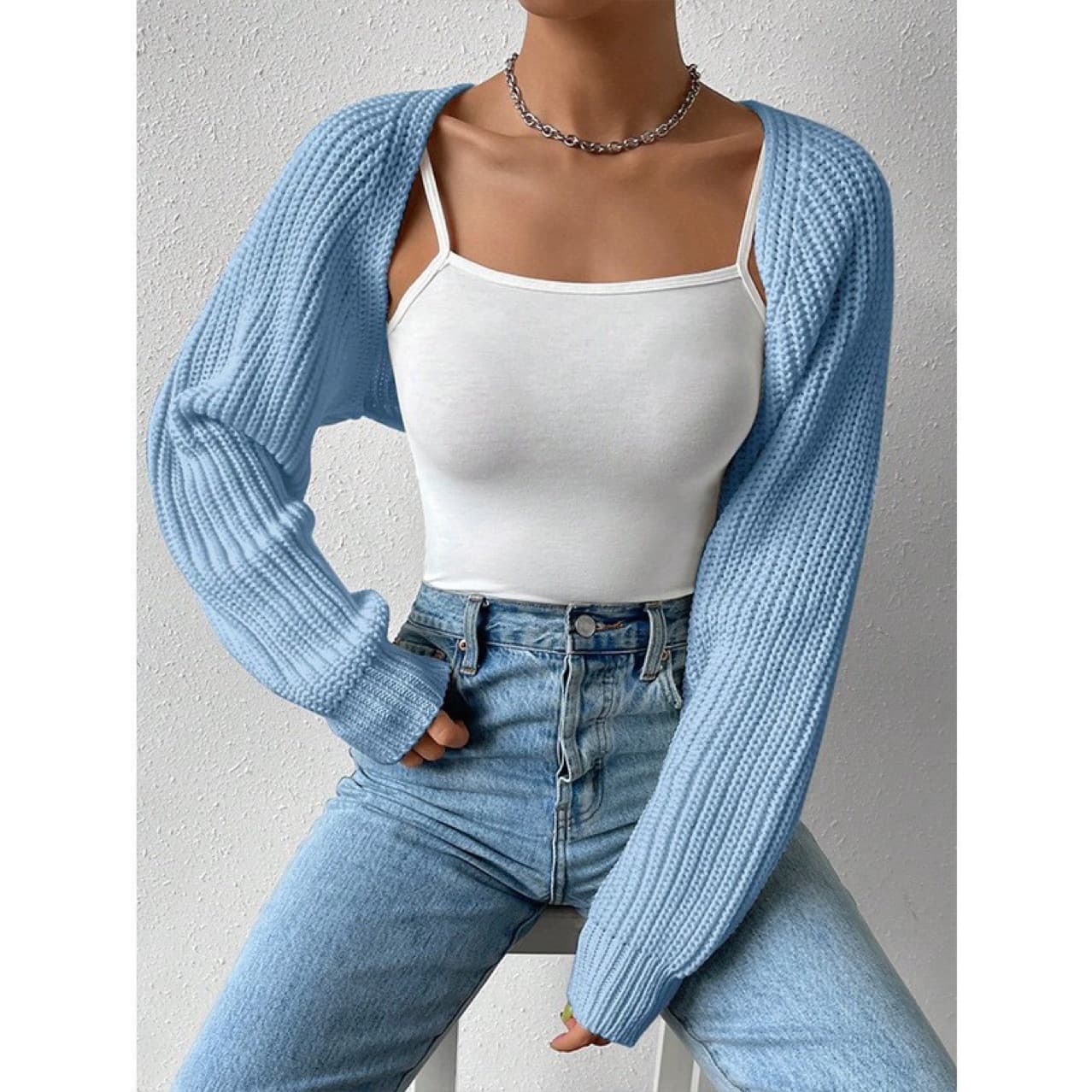 European and American Cross-Border Short Cardigan Sweater, Amazon Outerwear, Spring and Autumn Loose Open-Front Women's High-Neck Versatile Ultra-Short Style
