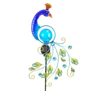 Solar Peacock Light Iron Art Hollow Feather Peacock Solar Outdoor Garden Crackle Ball Lawn Light