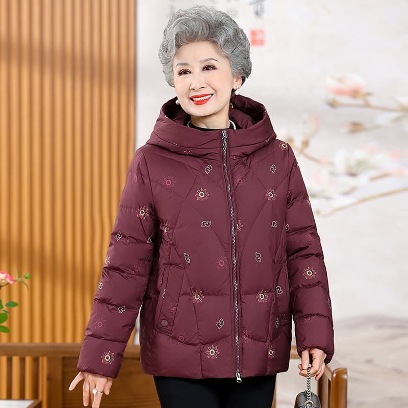 Middle-Aged and Elderly Down Jacket Mom Winter Wear Elderly Outerwear Cotton Coat Fashionable Grandma Down Jacket Top Short Hooded
