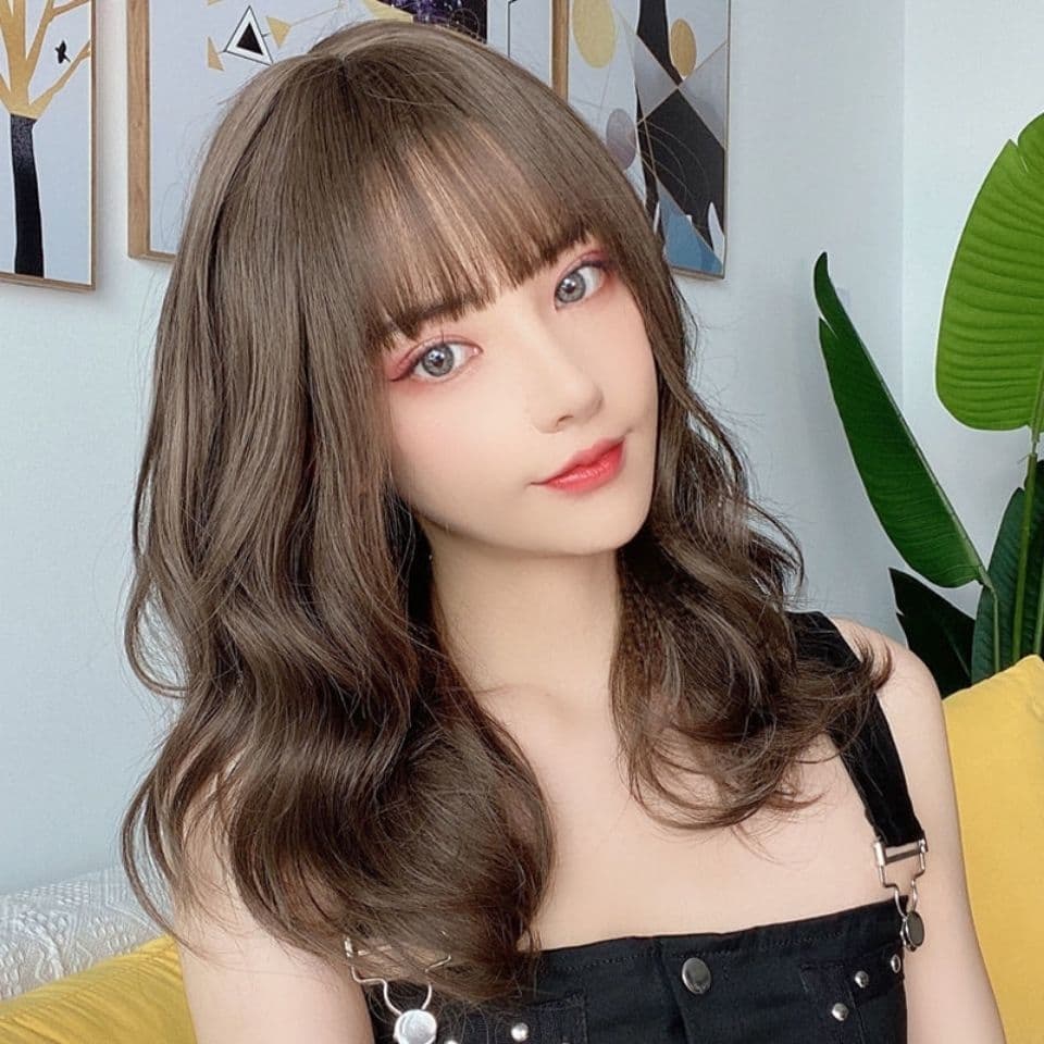 Wig Women's Medium Long Hair Wool Roll Wig Cover Girl's Water Wave Hair Full Head Style Young and Middle-aged Long Curly Hair