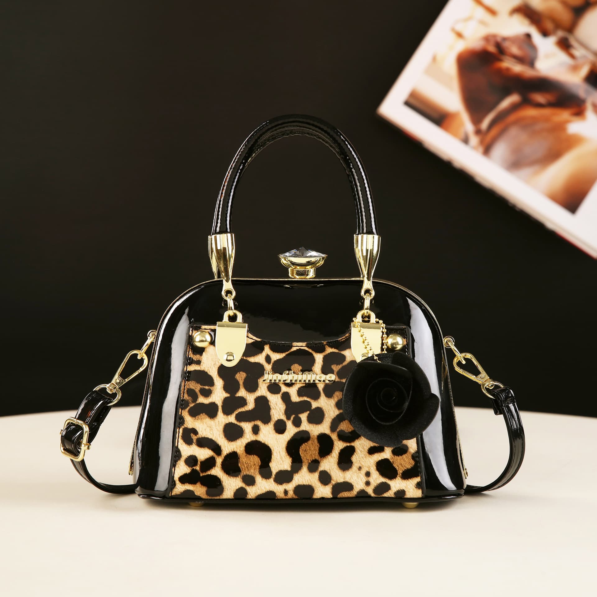 Leopard Print Women's Handbag New Fashion Shell Bag Trendy Steel Frame Clasp Bag Handbag Shoulder Crossbody Bag