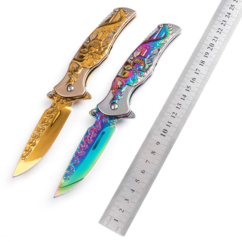 Spot cross-border hot style embossed collection knife collection 2 Outdoor camping stainless steel folding knife 3D embossed series 2