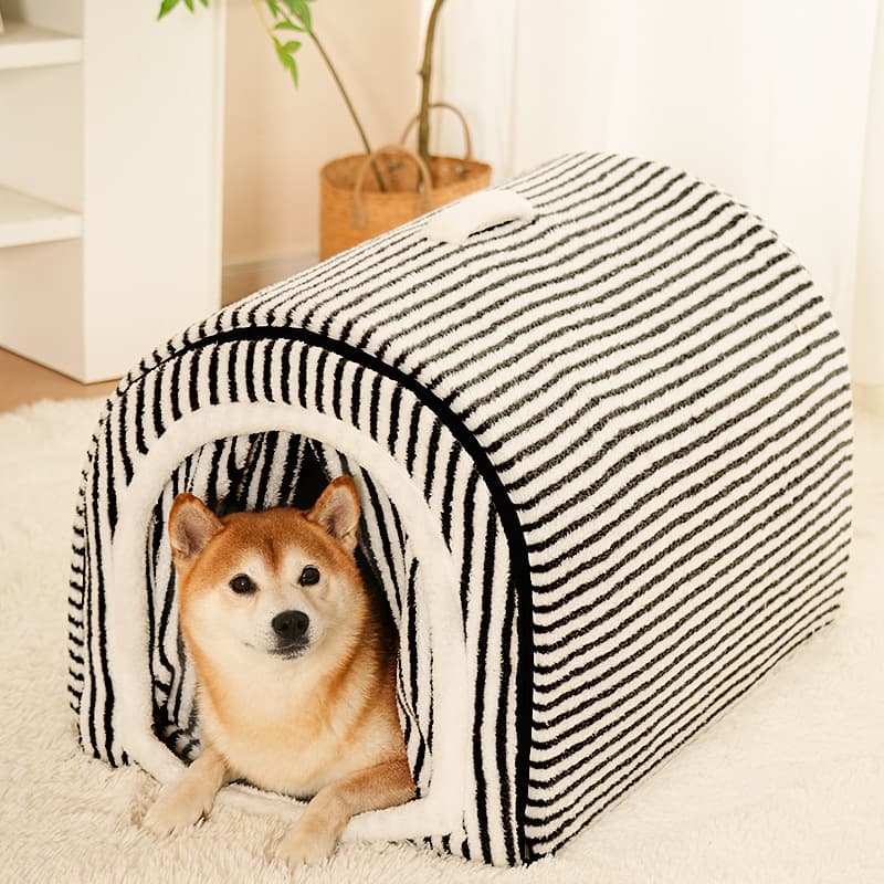 Winter Warm Dog House, Large Breed, Removable and Washable, Teddy Corgi Dog Villa, Fleece-Lined Enclosed Style