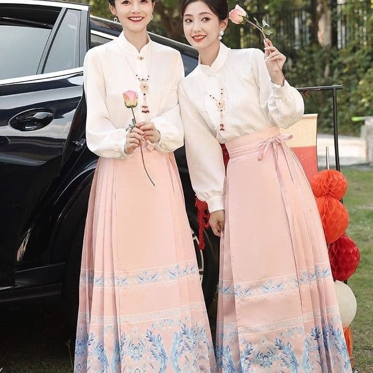 Horse-face Skirt New Chinese Style Bridesmaid Dress Sister Group Gown Ming Dynasty Hanfu Pink Daily Wear Niche National Style Set Autumn Winter