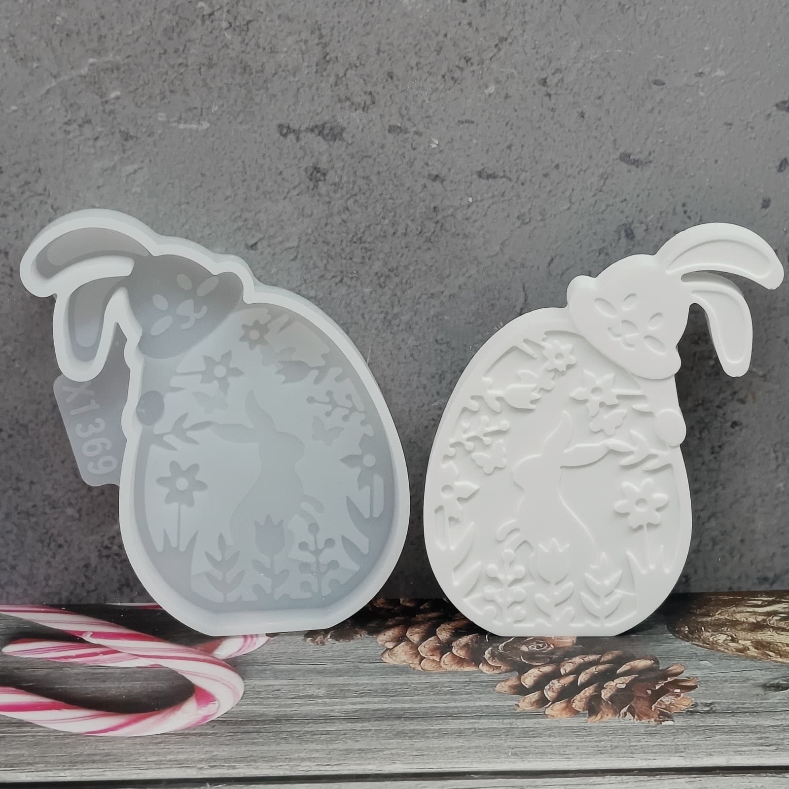X1369 Tilted head egg rabbit ornament desktop decoration cement plaster mold DIY silicone mold