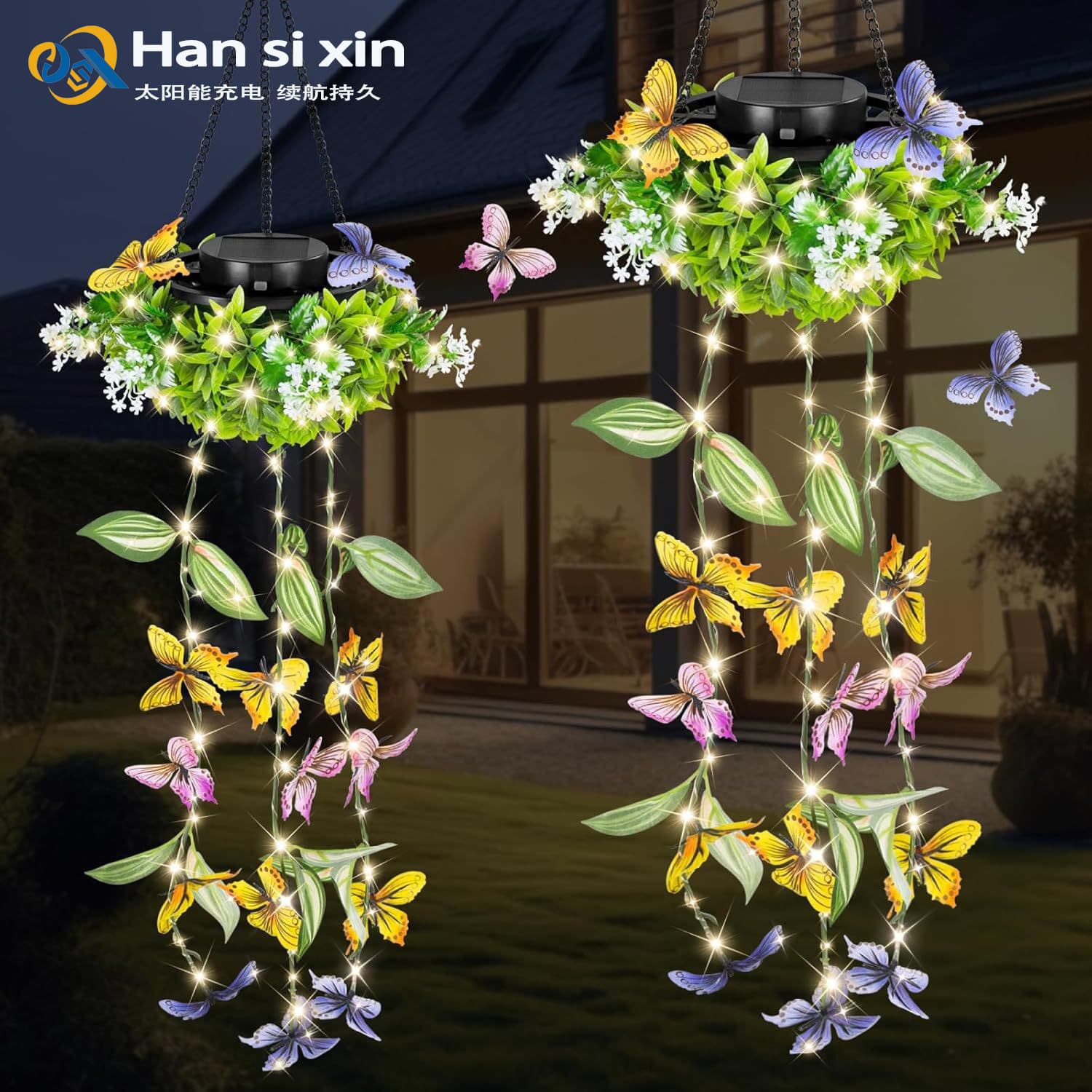 Outdoor Artificial Plant Solar Butterfly Vine Light, Waterproof Artificial Hanging Plant for Garden Balcony Landscape Decoration