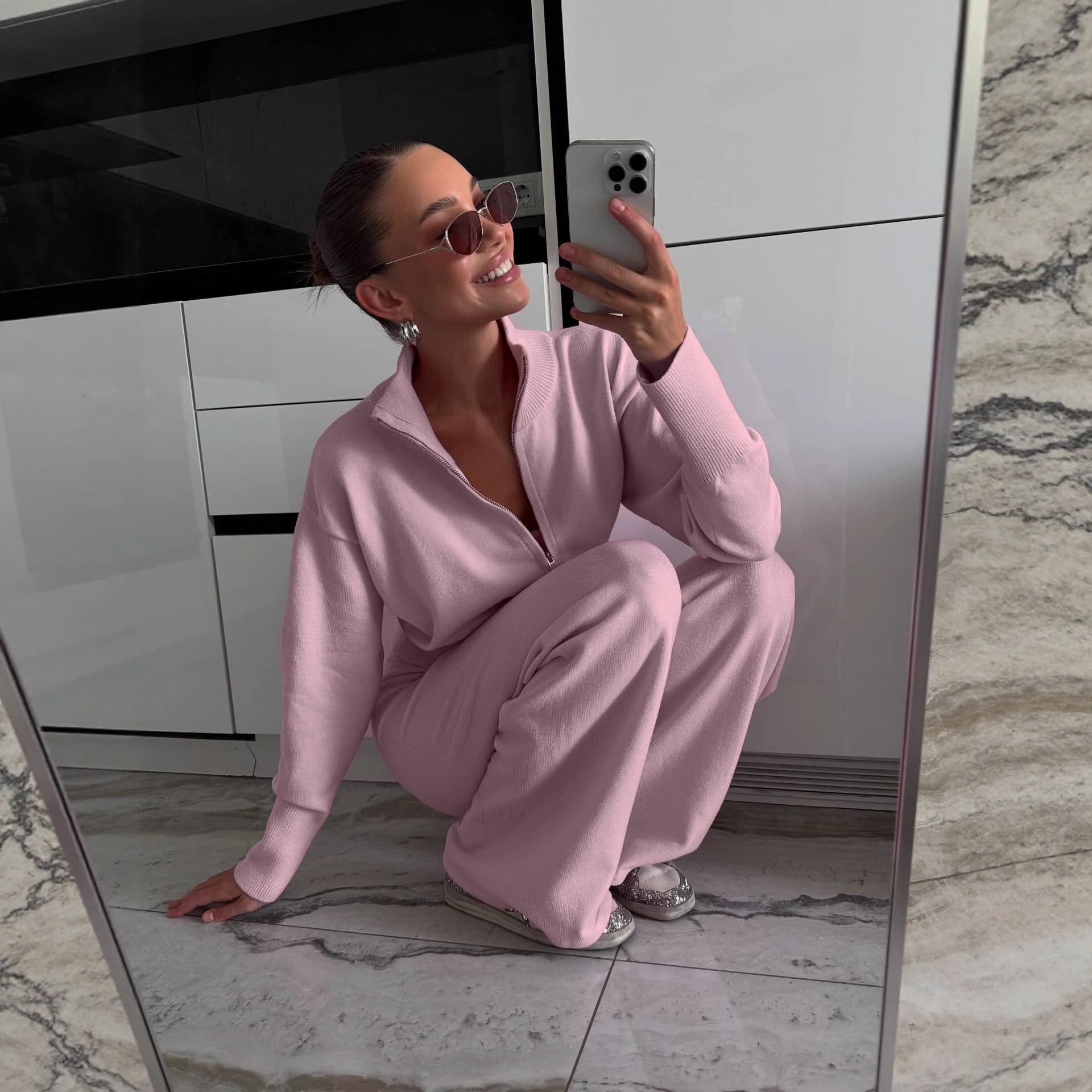 European and American New Fall/Winter Lazy Style Cardigan Sweater Set for Women, Comfortable Top + Pants Knit Two-Piece Set