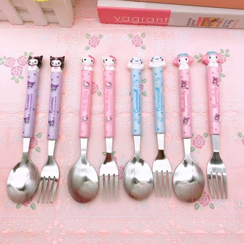 Cute cartoon tableware spoon and fork two-piece set portable stainless steel spoon and fork boxed tableware for children and students